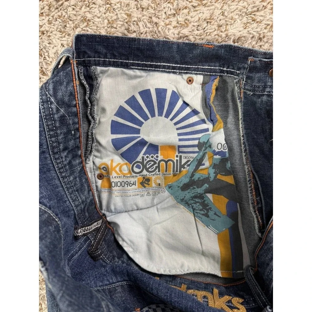 Akademiks Baggy Jeans Y2K Hip Hop Streetwear Skate Denim Checkered Panel Mens 38